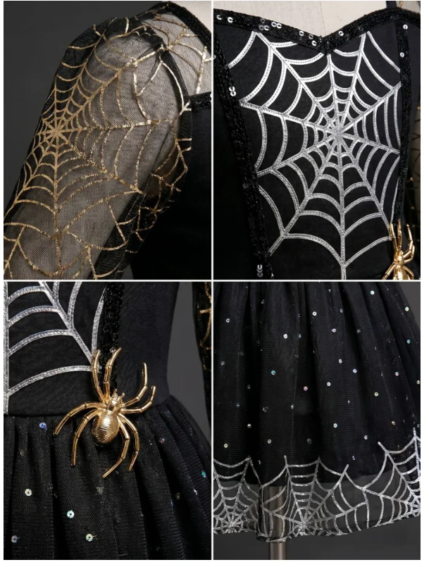 1er-Pack Mädchen-Kostüm mit Spinnen-Motiv, Spinnennetz-Umhang-Kleid, Halloween-Karnevals-Outfit für Bühnenauftritte & Cosplay-Partys – Detail 5