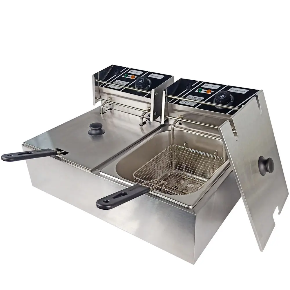 خزان زيت قابل للفصل سعة 6 لتر برؤوس مزدوجة، مقلاة عميقة تجارية للدجاج، مطعم كهربائي