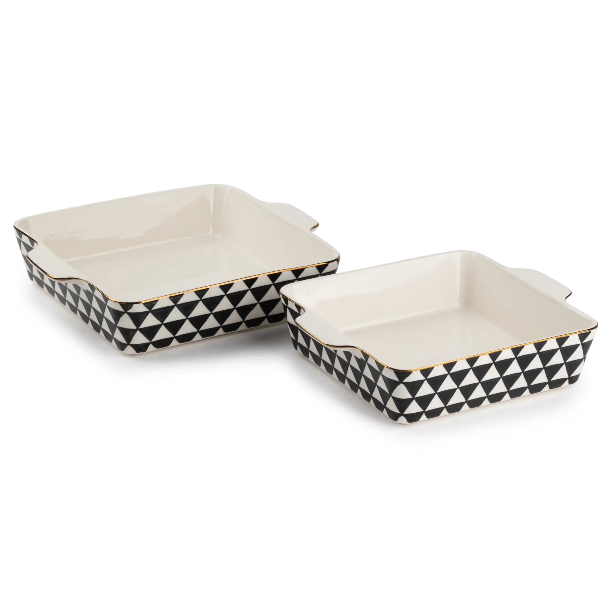 

Stoneware Square Baker, Black & White Medallian, 2-Piece Set