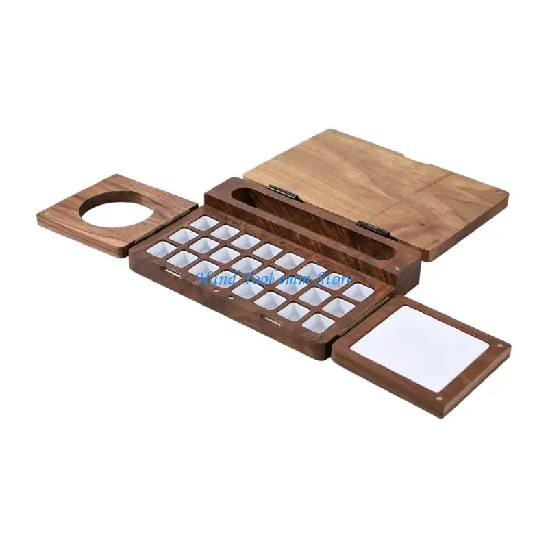 H37F Travel Watercolor Paint Tray Wooden Painting Box with Palette Pan Large Paint Palette Small Paint Storage Case For Art