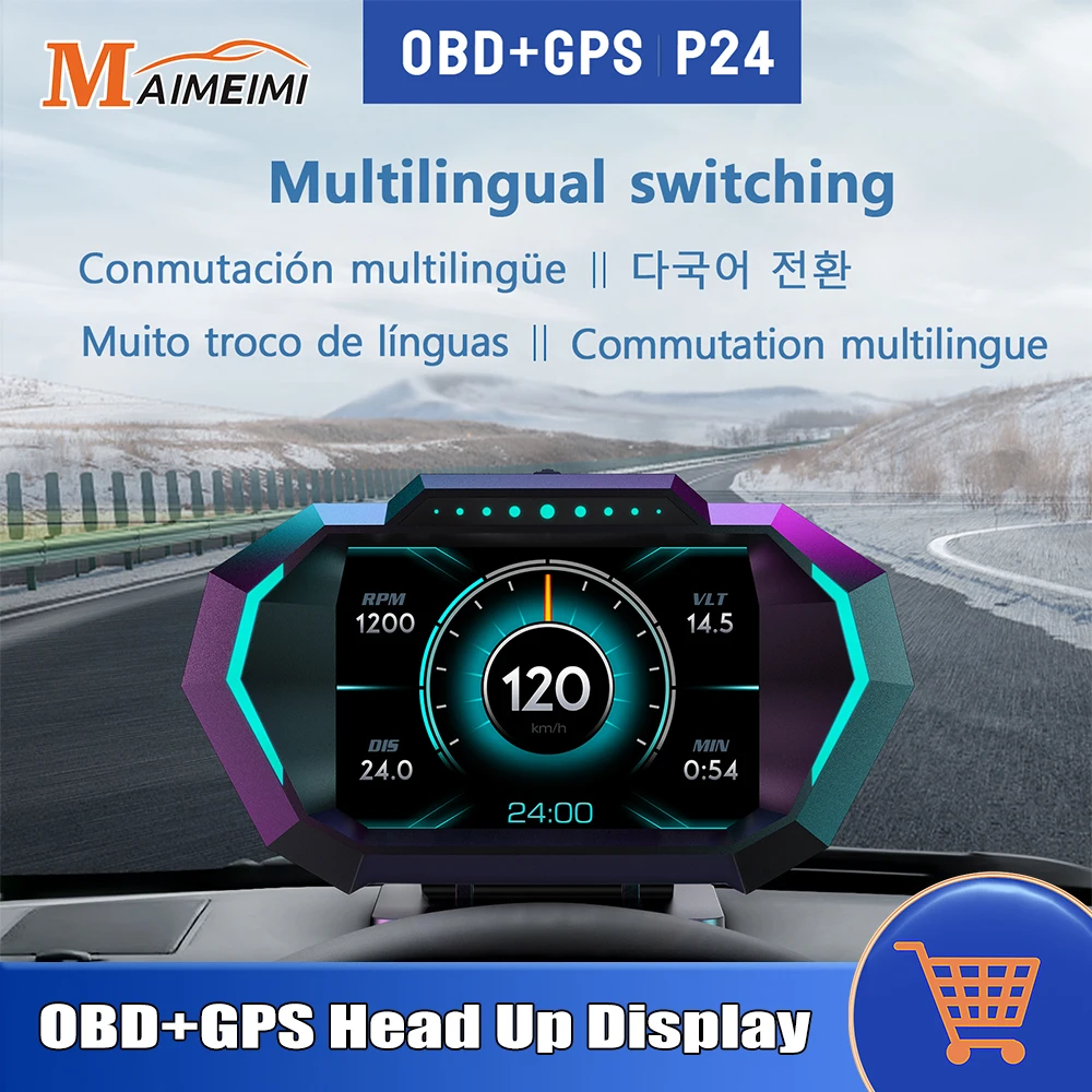 

P24 HUD OBD + GPS Автомобильный проекционный дисплей Бортовой компьютер Цифровой спидометр Температура воды Расход топлива Ускол об/мин Акселерометр