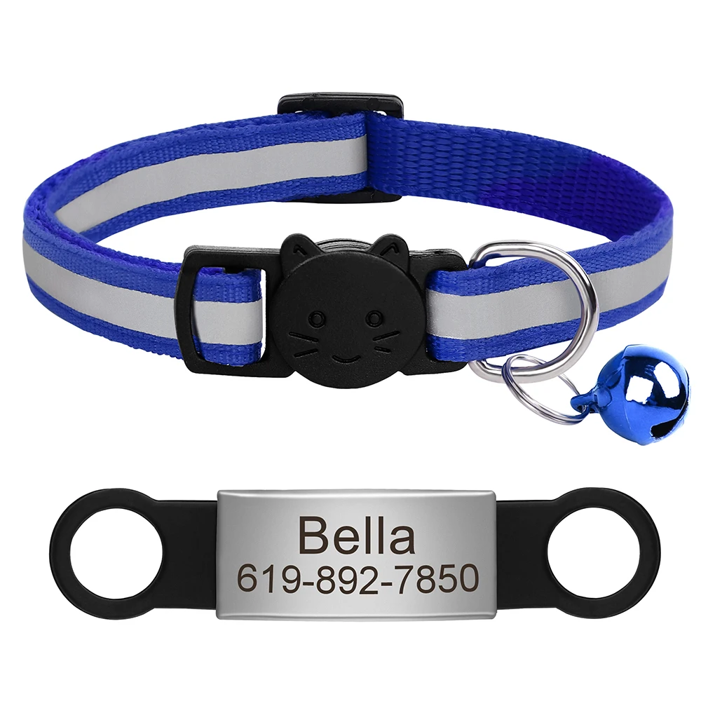 Aangepaste kattenhalsband Reflecterende kattenhalsband Gratis gegraveerd Puppy Kitten Huisdier ID Naambordketting met bel Anti-verloren voor katten