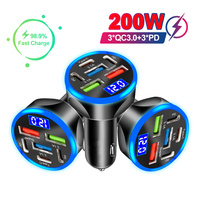 200W 6 Ports Car Charger Fast Charging PD QC3.0 USB C Car Phone Charger Type C Adapter in Car For iPhone Samsung Huawei Xiaomi