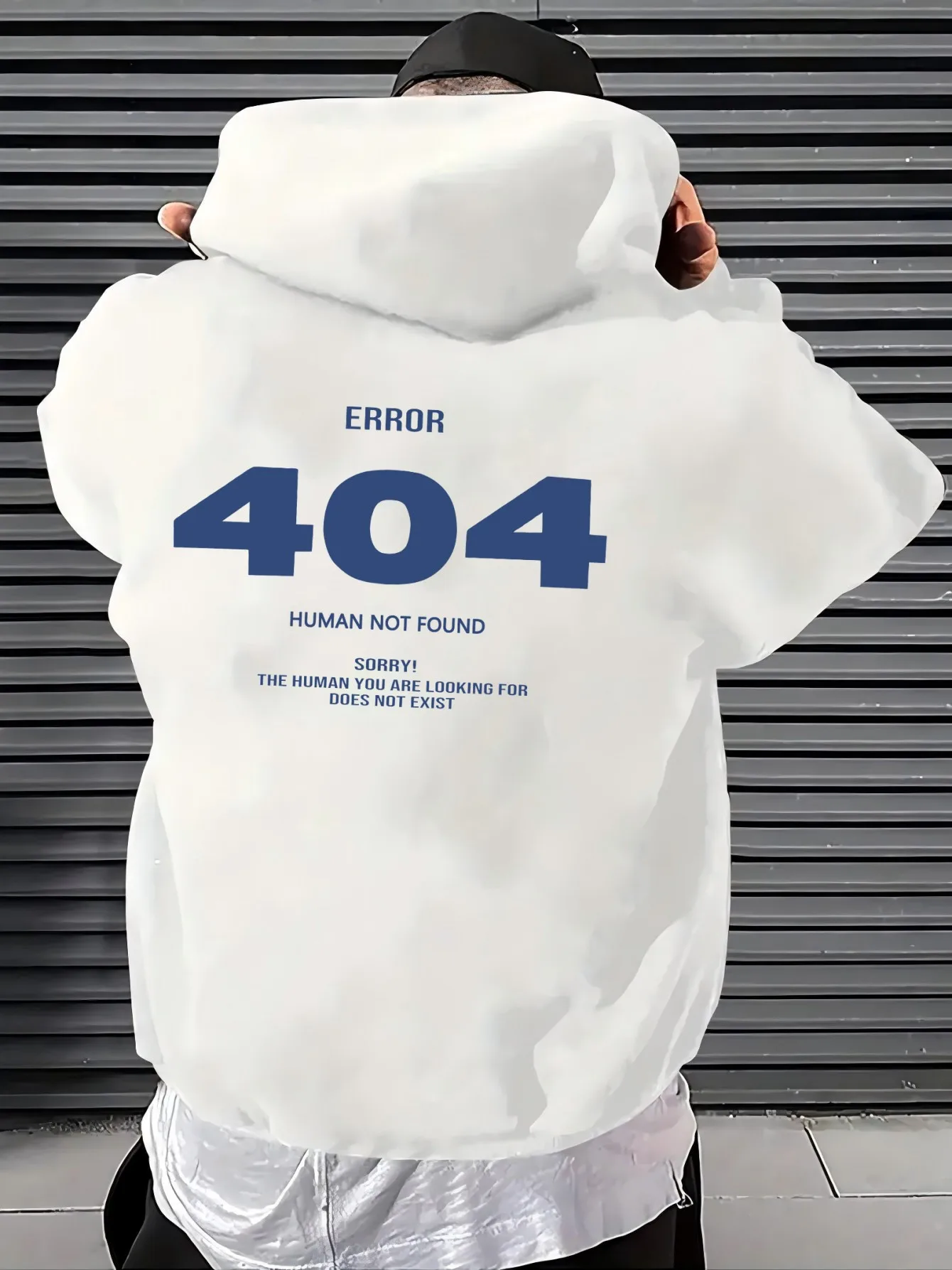 Men's casual tech-humor theme hooded sweatshirt - Simple 404 error graphic print - Outdoor sports long-sleeved pullover top