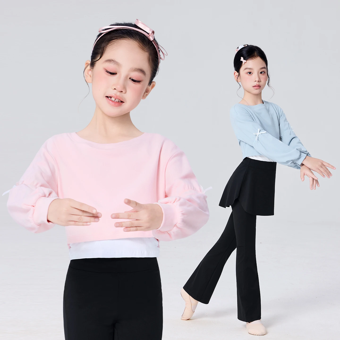 Girls Dance Top Long Sleeve Thermal Winter Lantern Sleeve Shirt for Ballet Class, Casual Wear