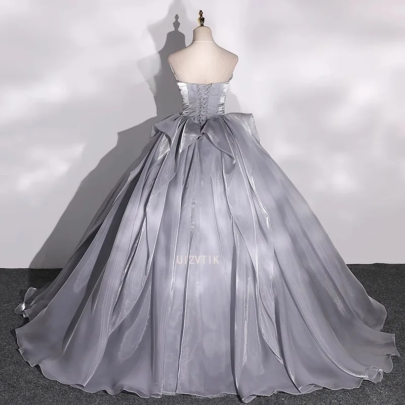 Light Luxury Strapless Party Evening Dresses Women High Quality Pleated A-line Prom Gowns Female Satin Formal Occasion Dress