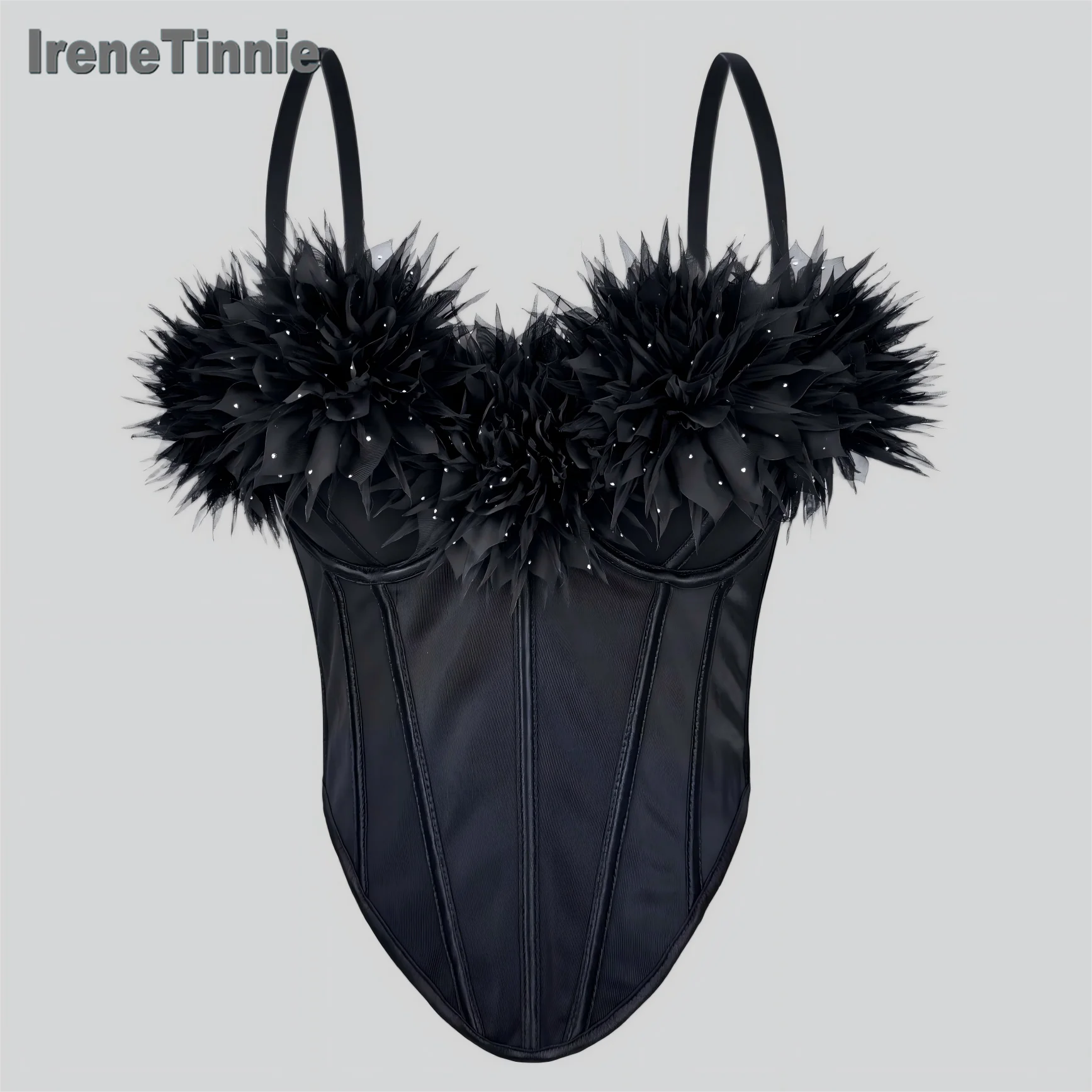 

IRENE TINNIE 2025 French Retro Camisole Women 3D Flowers Backless Crop Top Push Up Bustier Bra Nightclub Party Tank Tops