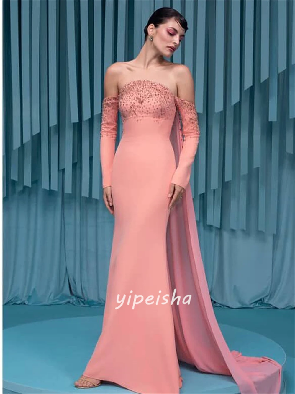 Customized Elegant Sparkle Jersey Rhinestone Sequined Mermaid Strapless Long Dresses Evening Dresses Sizes Available Intricate image 4