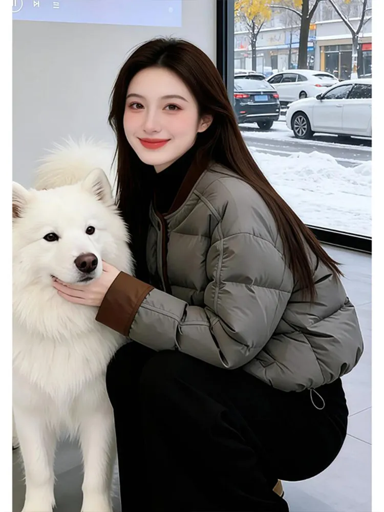 Fashionable Minimalist Color Block Baseball Jacket Cotton Coat Women's Short Style Commute Wind Winter New Arrival