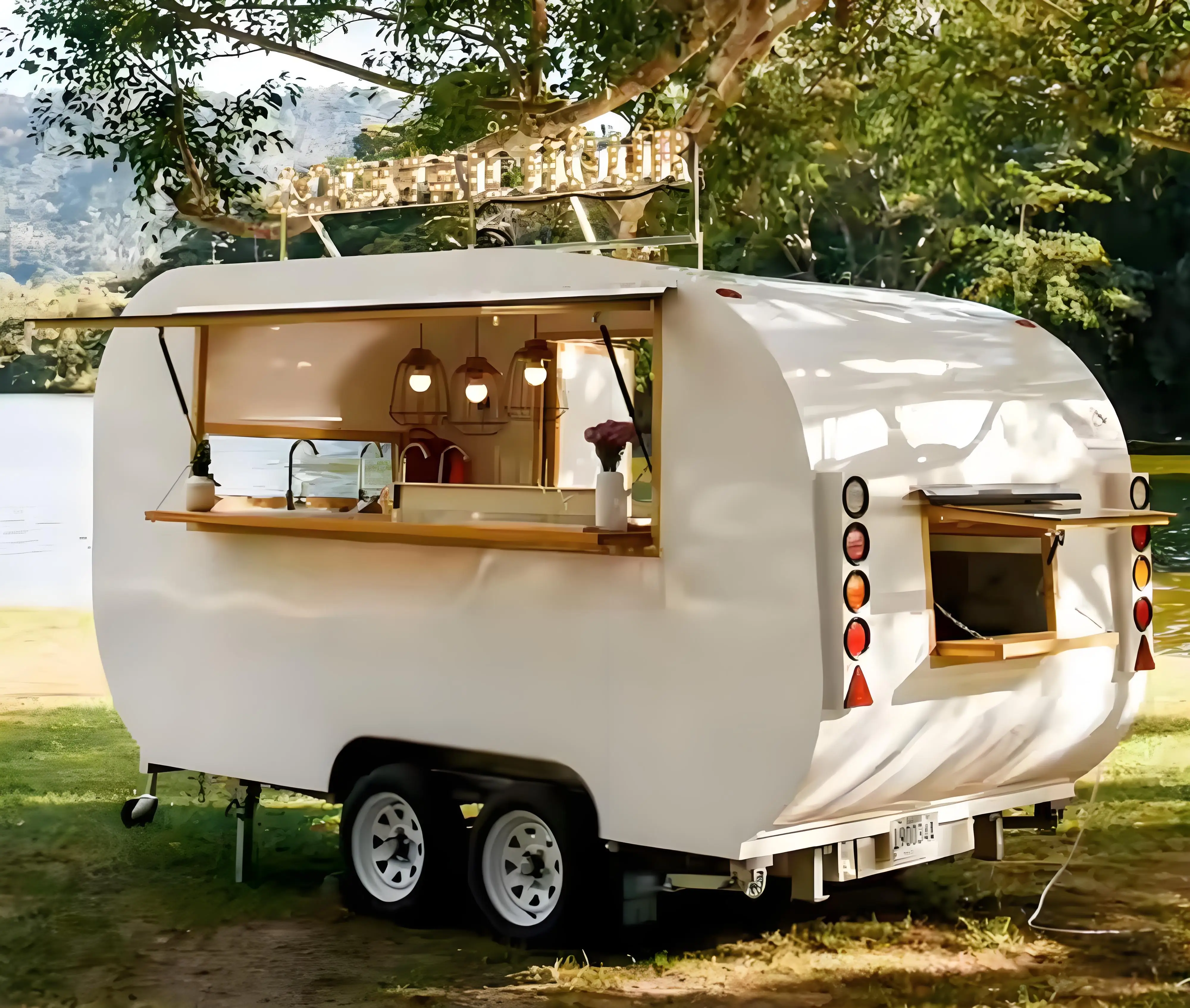 Remolque de comida móvil, cocina para acampar al aire libre, comida rápida, aperitivos, Hotdog, venta alienígena, comedor, coche, suministros de cocina personalizados