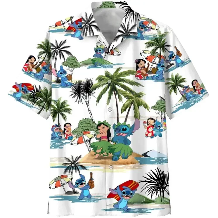 Chemise hawaïenne Disney pour hommes et femmes, chemise vintage, chemise boutonnée, point, plage, chaud, été