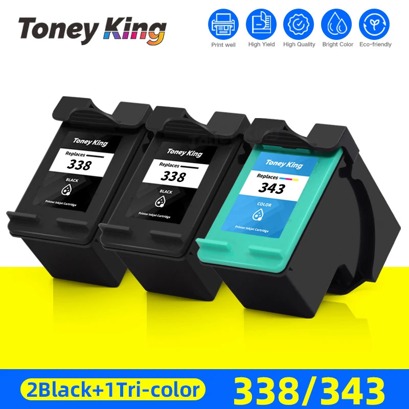 Compatible Ink Cartridges For HP338 343 For HP PSC 1500 1513 2300 2600 2610 Photosmart C3100 C3110 C3150 C3180 Printer 338 343XL