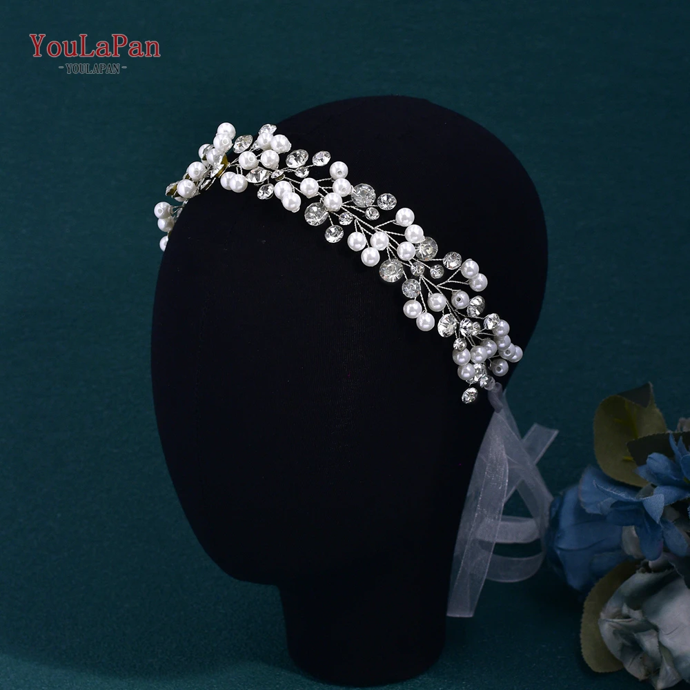 

YouLaPan Silver Color Wedding Hairband Pearl Rhinestone Tiaras Bridal Hair Jewelry Crystal Hair Hoop Fahsion Hair Ornament HP737