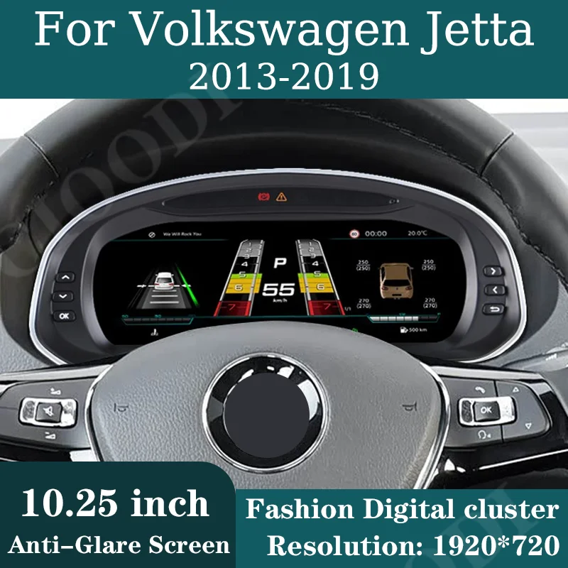 

10,25-дюймовый ЖК-дисплей приборной панели для VW Volkswagen Jetta 2013-2019: одометр, спидометр, виртуальная приборная панель, цифровая панель приборов, CarPlay.