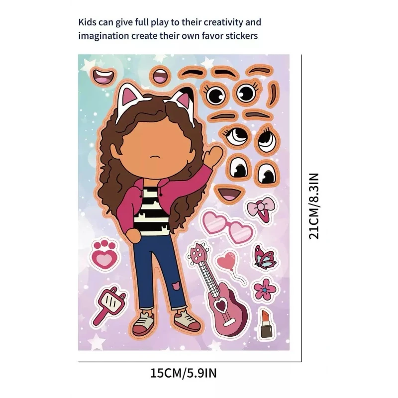 สติกเกอร์ตัวต่อหน้าตุ๊กตา Gabby's Dollhouse 6 แผ่น ของเล่นเด็ก สร้างสรรค์เกม DIY ของคุณเอง การ์ตูนจิ๊กซอว์ ของเล่นเสริมพัฒนาการ ของขวัญ