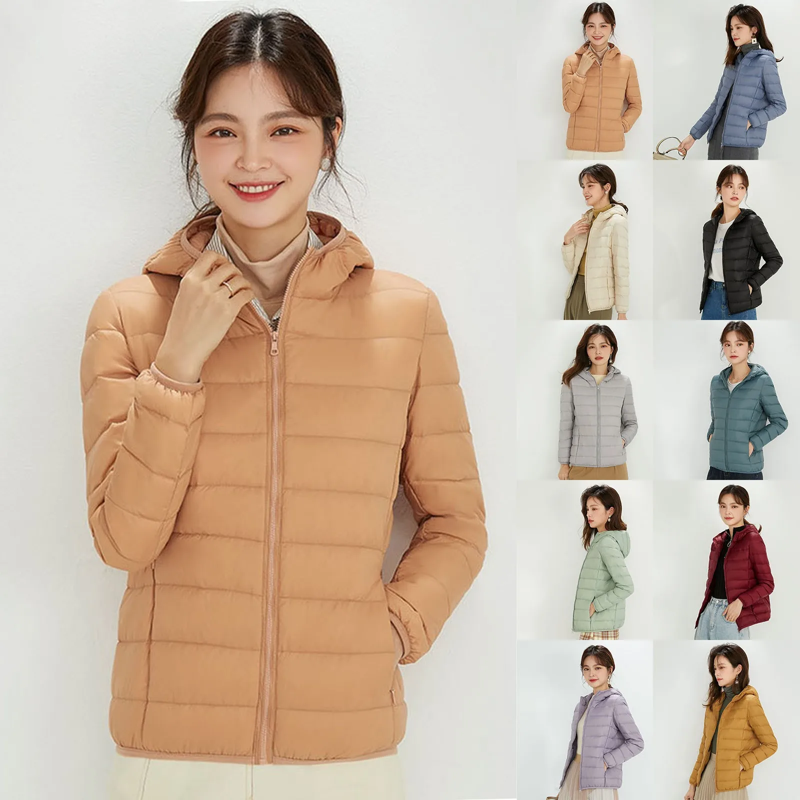 ผู้หญิงสีขาวลงเสื้อแจ็คเก็ต WARM น้ําหนักเบา Hooded Windproof ฤดูหนาว Coat รีไซเคิลฉนวนกันความร้อนสั้น Hooded WARM เสื้อผ้า