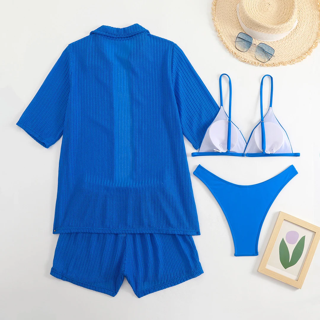 Mit Hemd, Shorts, Neckholder, brasilianischer Bikini, Damen-Badeanzug, Damen-Bademode, vierteiliges Bikini-Set, Badeanzug, Badebekleidung, Schwimmbekleidung V5716H – Detail 23