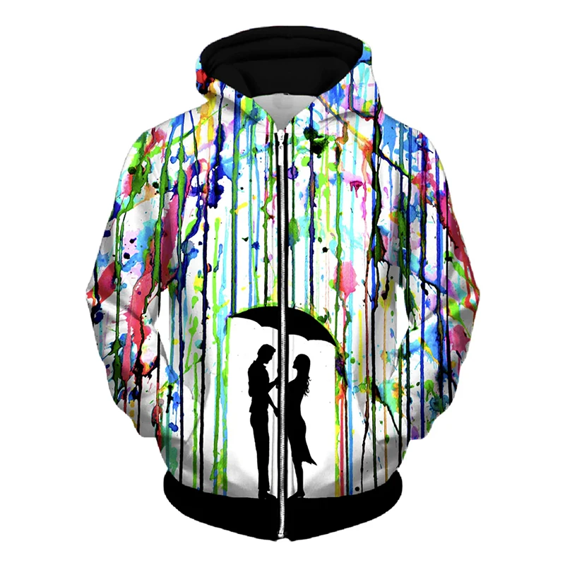 Couple In Oil Painting Pattern Zip Hoodie Unisex Colorful 3D Print Hooded Coat Harajuku Street Personality Hip Hop 2025 Hoodies