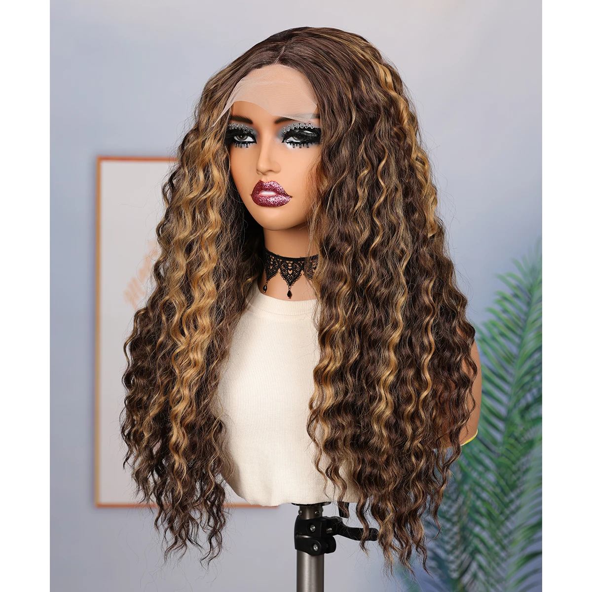 

Soft 26Inch Highlight Blonde Long 180Density Glueless Kinky Curly 13x4x1 Lace Front Wig For Women With Baby Hair Preplucked