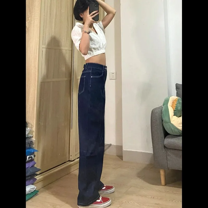 جينز متين فضفاض غير رسمي بنطال ذو قصة أرجل واسعة سروال مستقيم أساسي عالي الخصر موضة النساء 2025 خريف شتاء ملابس الشارع الشهير جينز للسيدات
