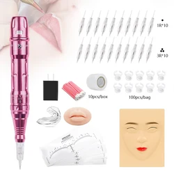 Juego de máquina de maquillaje permanente para labios, Kit de agujas de pigmentos rojos, carga inalámbrica, juego de máquina de maquillaje permanente Microblading