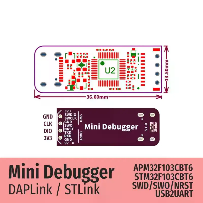 Мини-отладчик DAPLink STLink V2.1 SWD SWO USB-модуль Uart TYPEC Микроконтроллер Программирование записи