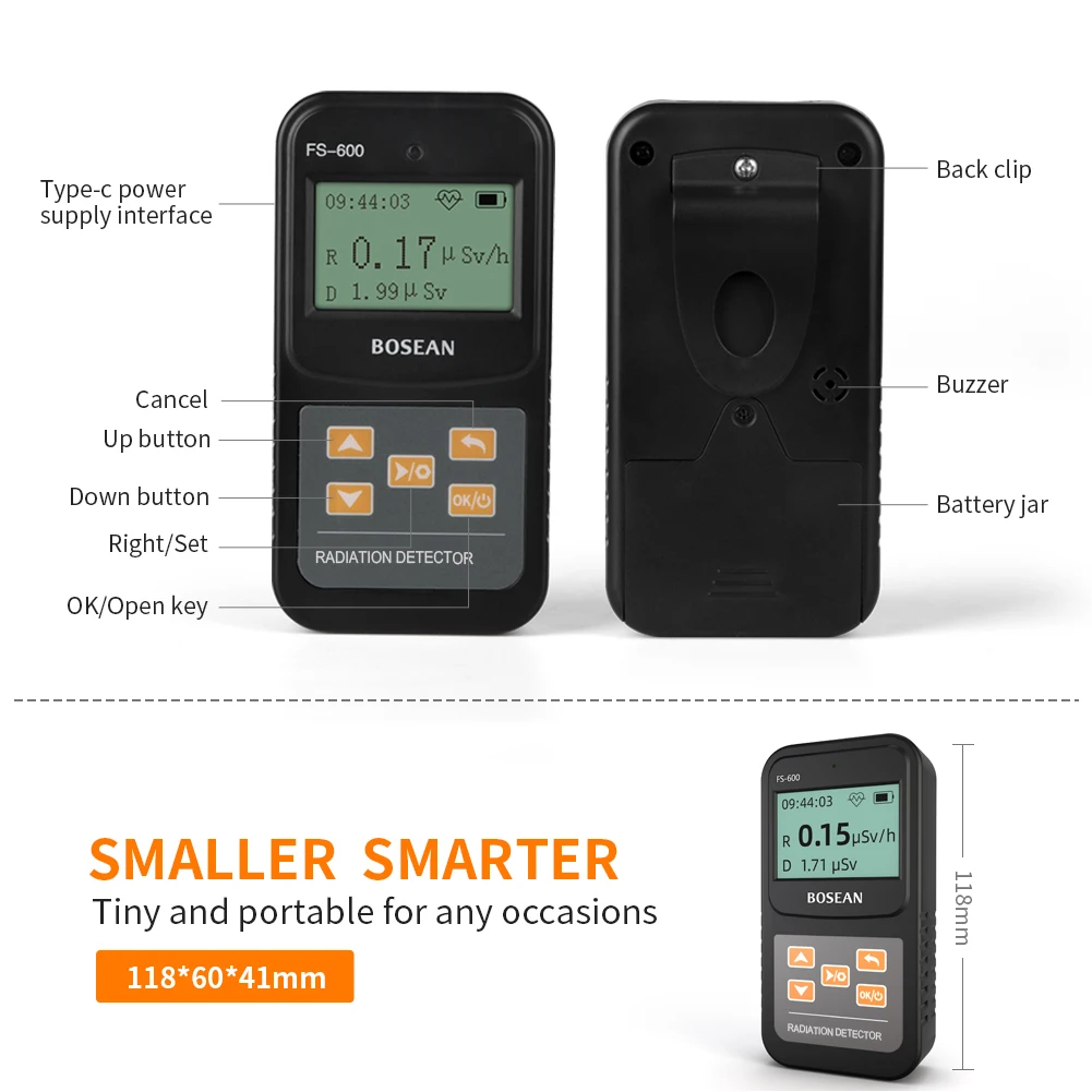 FS-600 LCD Geiger Counter Radioactive Electromagnetic Nuclear Radiation Detector Personal Dosimeter X-ray Marble Tester Tool