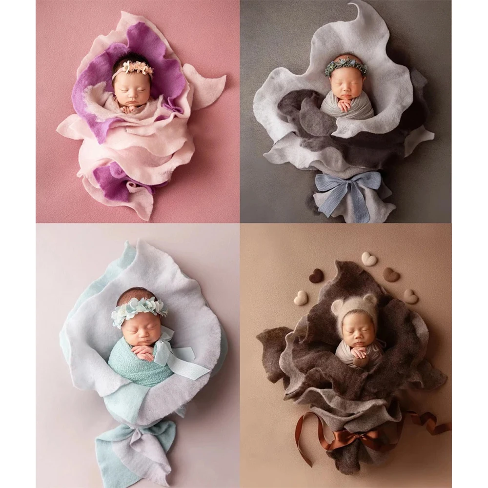 

Baby Photo Shooting Wool Wraps Newborn Photography Props Blanket Posing Flower Gifts Shape Fotografia Accessories Basket Filler