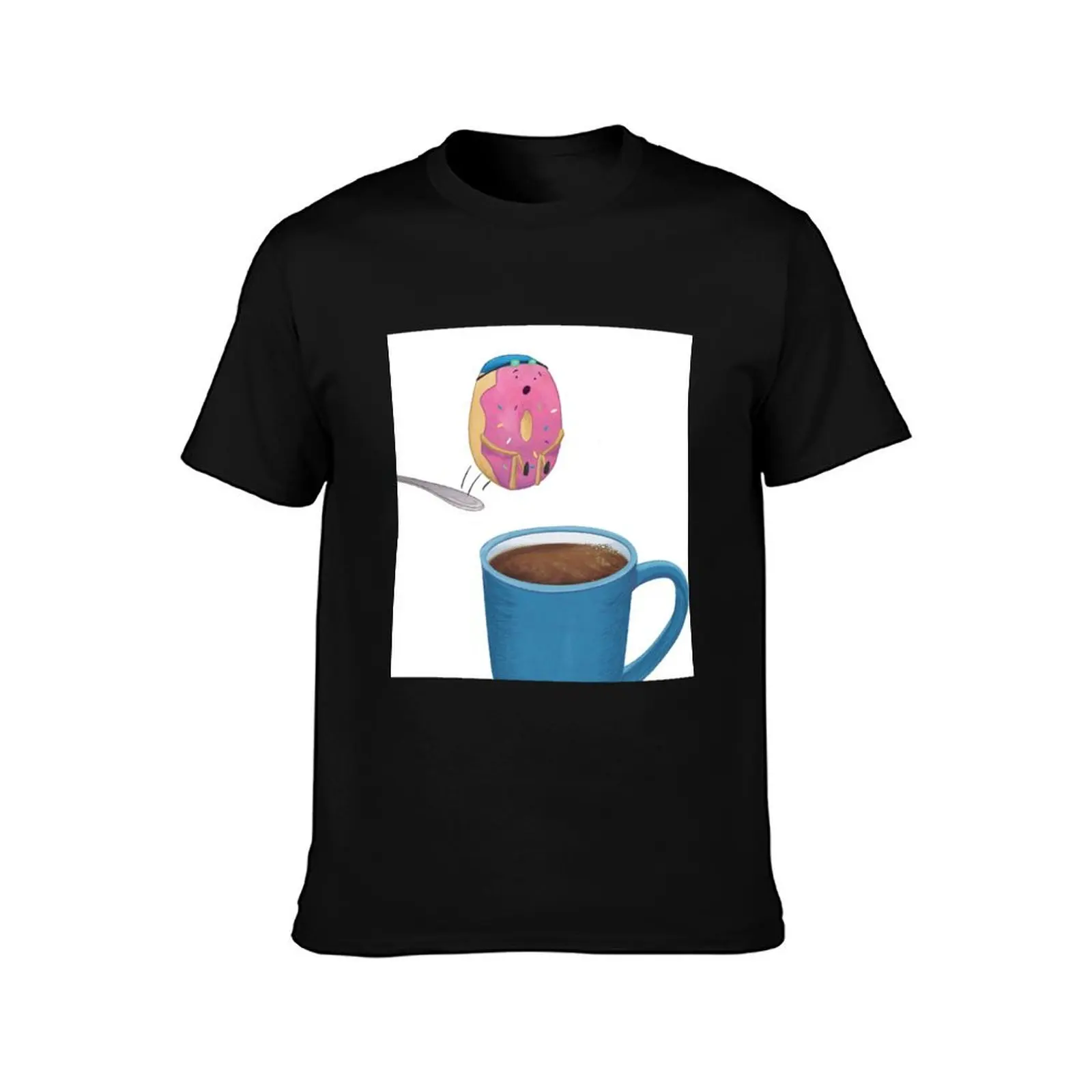 Donut Jumping Into Coffee Cup T-Shirt Stain Resistant Casual Tee T-Shirt