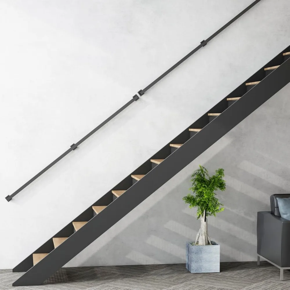 درابزين الدرج الداخلي بطول 12 قدمًا، درابزين الدرج الحديدي الأسود، درابزين صناعي مثبت على الحائط، درابزين الدرج الداخلي 500 للأمان #2