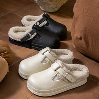 Waterproof Eva Furry Mules Slippers Women 2025 Winter Metal Buckle Warm Plush Slippers Soft Thick Bottom Non Slip Indoor Slides - Image 5