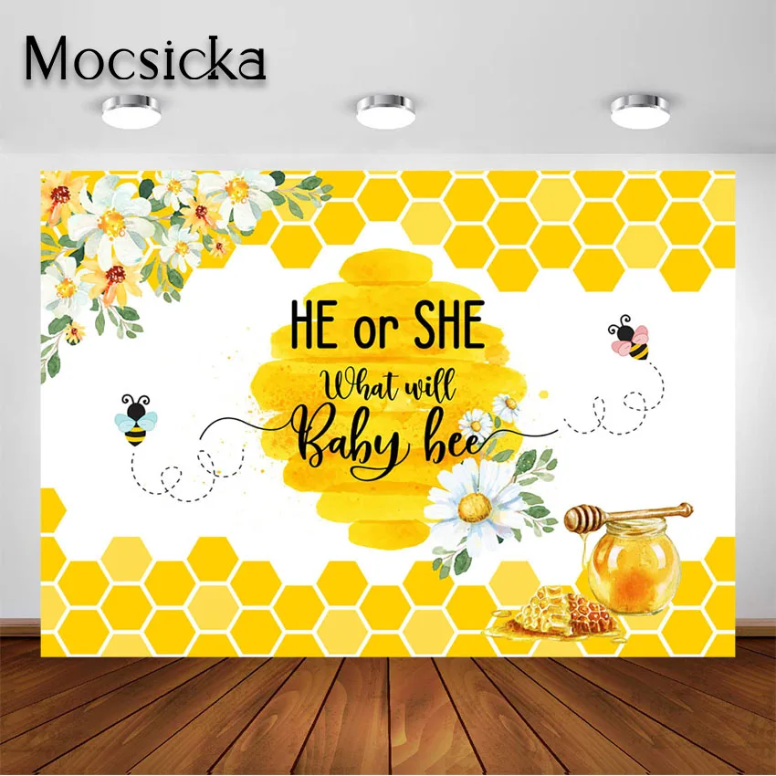 

Mocsicka Honeycomb Bee Gender Reveal Backdrop Bumble Bee or Honey Bee What Will Baby Bee Background Gender Reveal Party Decor