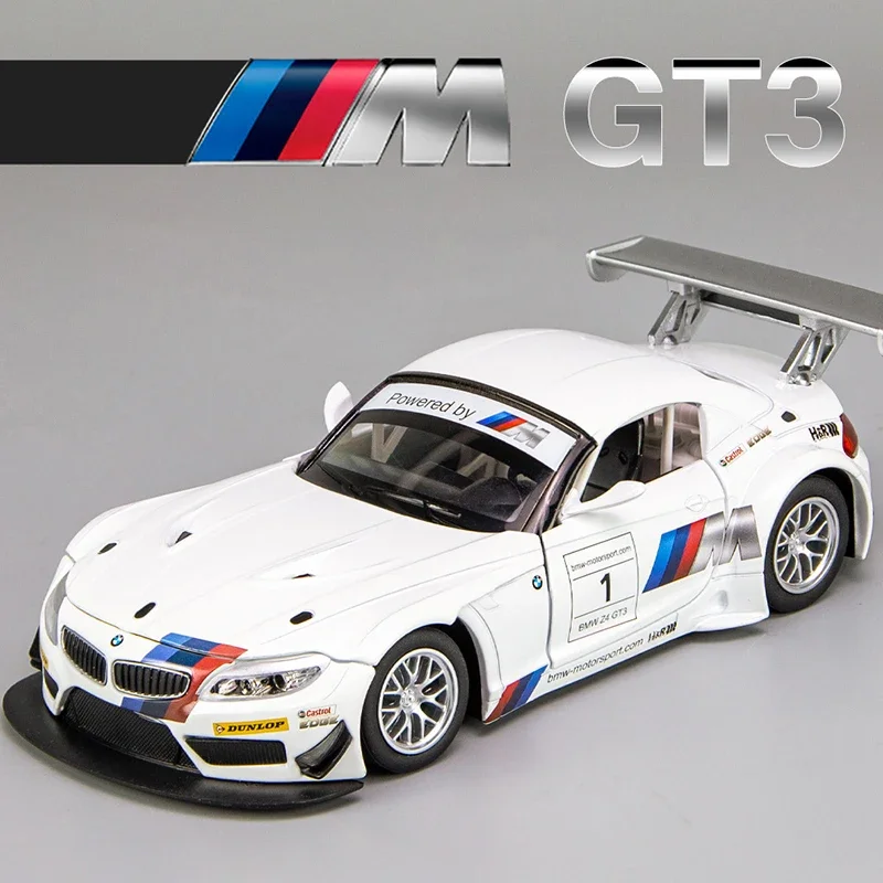 高軽量レーシングカーモデル,1:24,bmw z4, gt3,ダイキャストメタル,合金,ミニチュアモデル,フリーホイール