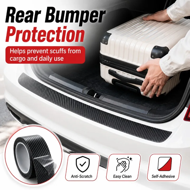 3D Carbon Fiber Pattern Door Sill Guard Tape Self Adhesive Anti Scratch Car Protector Strip for Trunk Bumper Mirror Door Edge