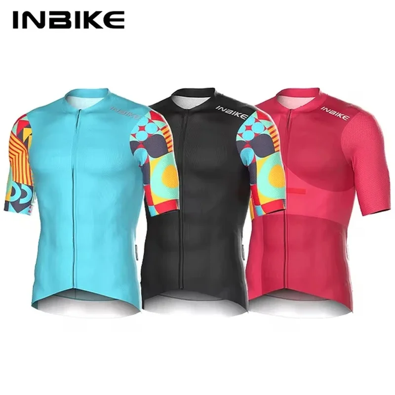 

INBIKE 2024 Summer Cycling Jersey Men Short Sleeve Quick-dry Men's Bicycle Riding Shirts with 3 Pockets Full Zipper MTB Clothing