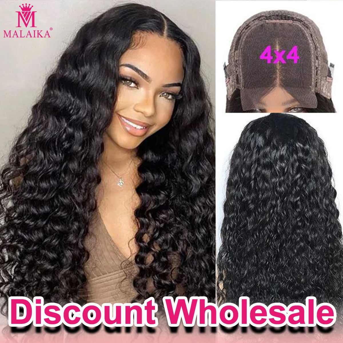 

42 inches 4x4 Lace Closure Deep Wave Human Hair Wig Cheap Wholesale 5pcs Glueless Human Hair Wig Pre Cut Plucked Ready To Wear