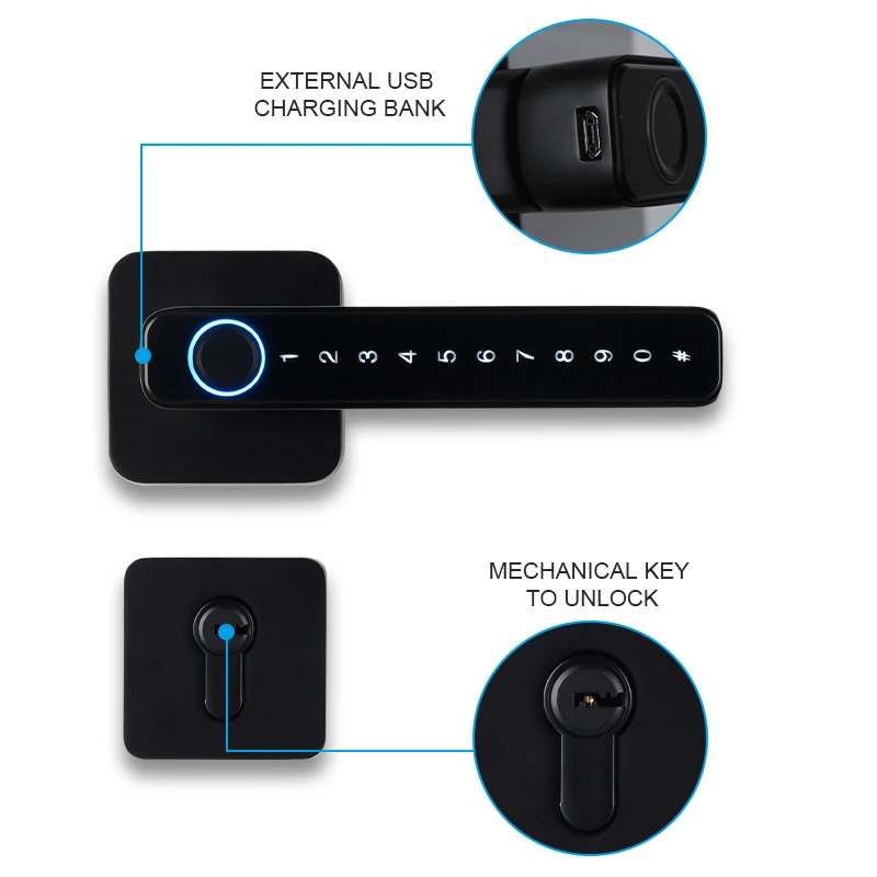 Kingku Smart Door Handle with Fingerprint Password Remotely Unlock，Digital Lock Tuya App，Keyless Entry for Interior Doors