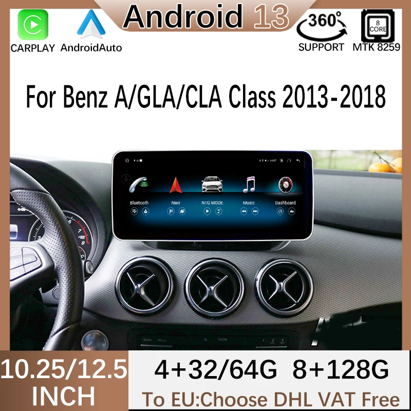 

Android13 GPS Navigation For Mercedes Benz A/ CLA/ GLA Class Multimedia Video Radio Player Blue-tooth 4G MTK8259 10.25" 12.5"