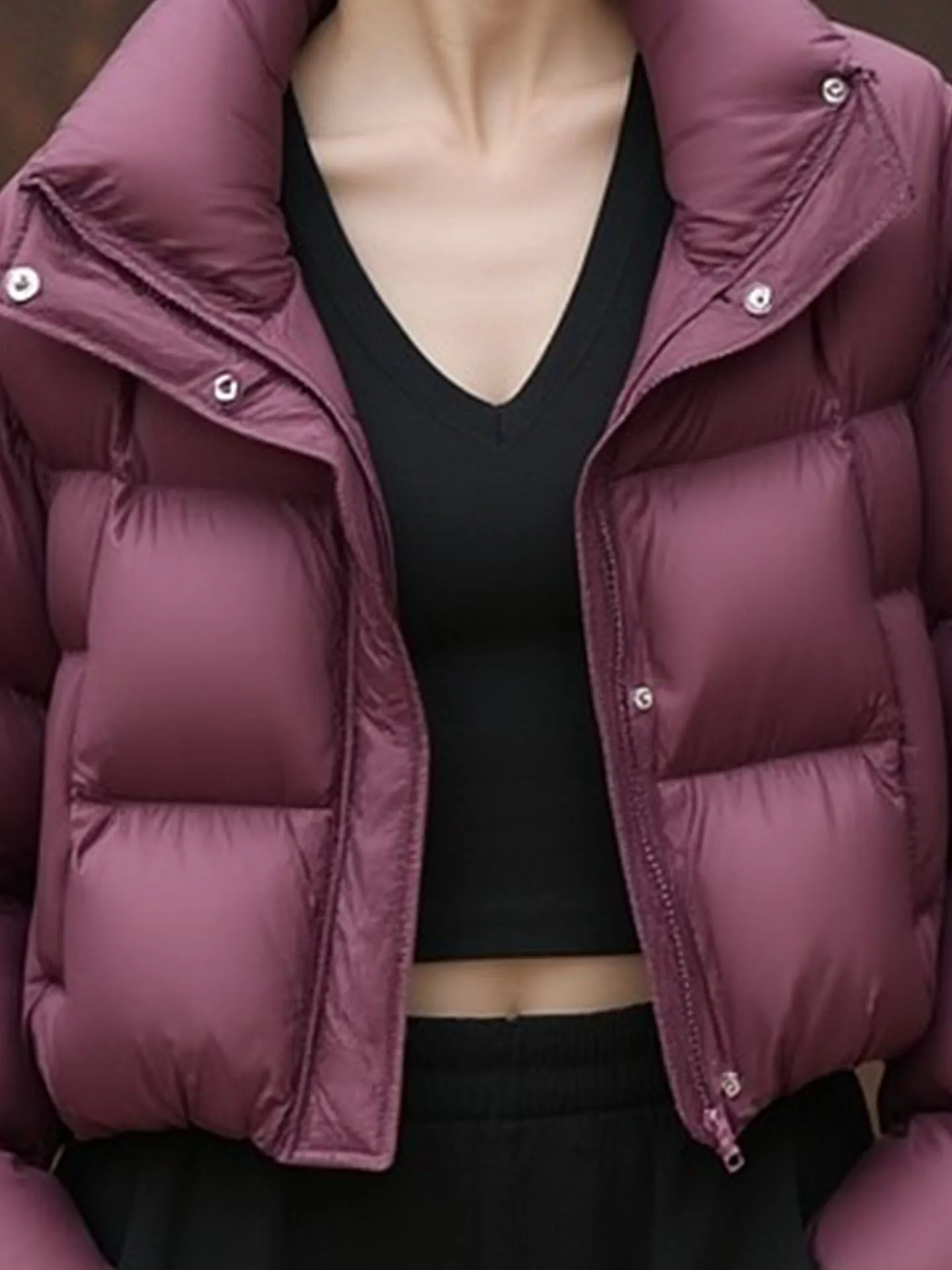 เสื้อโค้ทขนฟูสีแดงไวน์สำหรับผู้หญิง สไตล์เกาหลี แฟชั่นลำลอง เอวสูง แขนยาว อุ่นสบาย