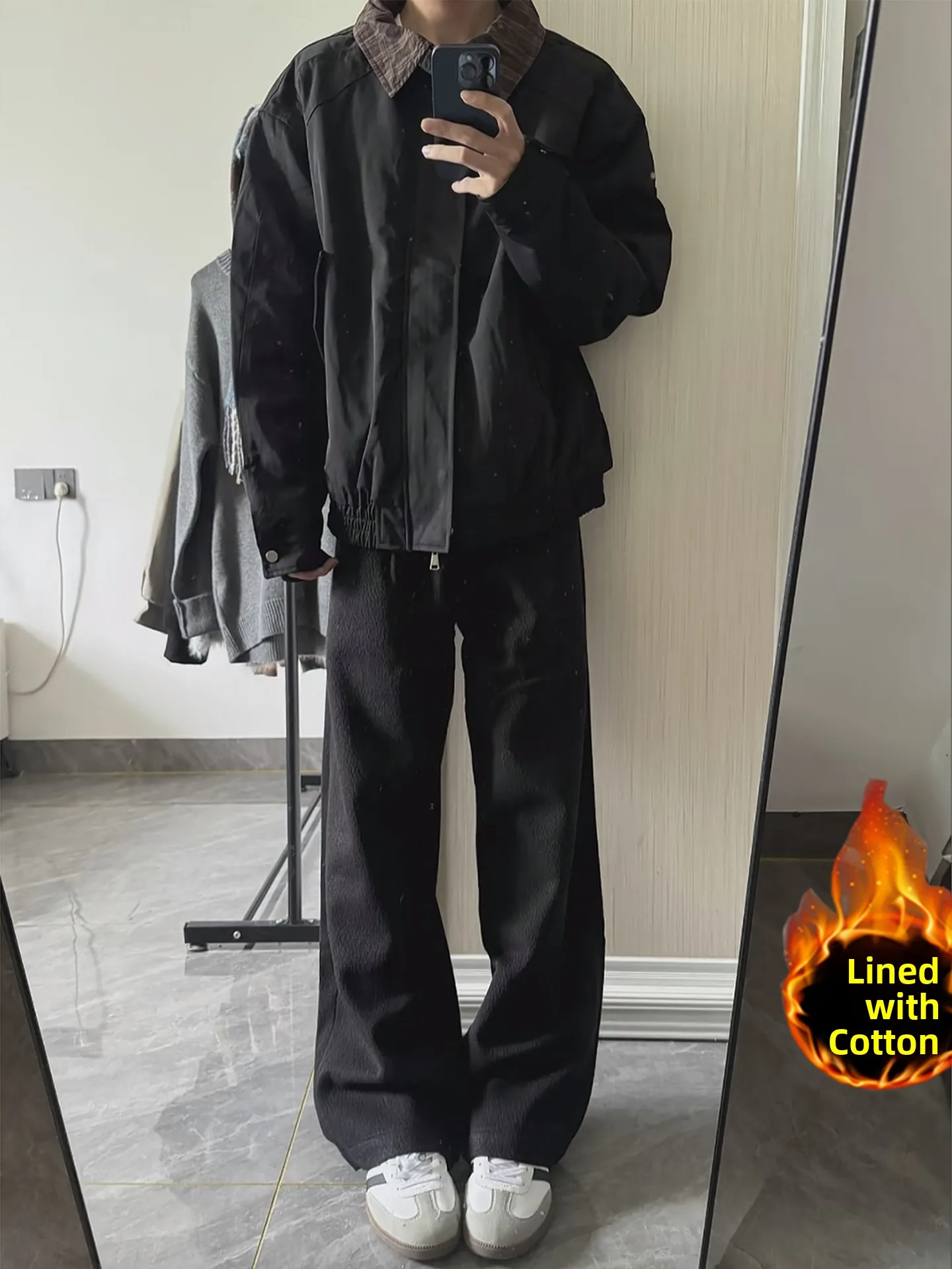 

Утепленные флисовые мужские зимние джинсы прямого кроя в уличном стиле, теплые брюки из микро-денима с легким клешем, средняя посадка, на молнии, для повседневной носки