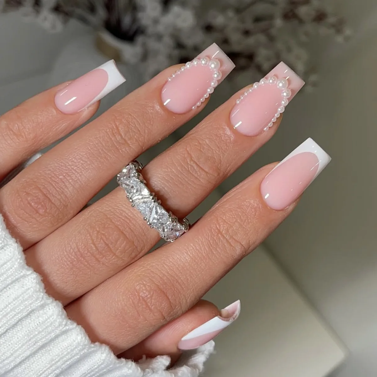 White French Press on Nails 3D Bowknot Fake Nails Tips Full Cover Wearable False Nails for Women and Girls DIY Manicure 24Pcs image 2