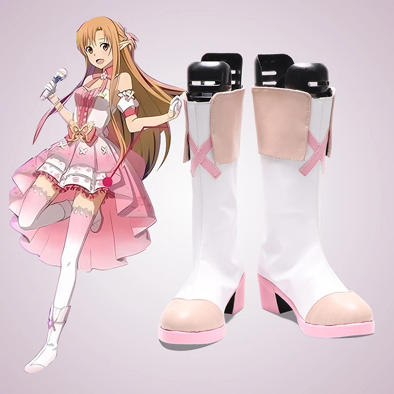 

Anime Sword Art Online Cosplay Yuuki Asuna PU Leather Women Girl Boot Halloween Custom Made