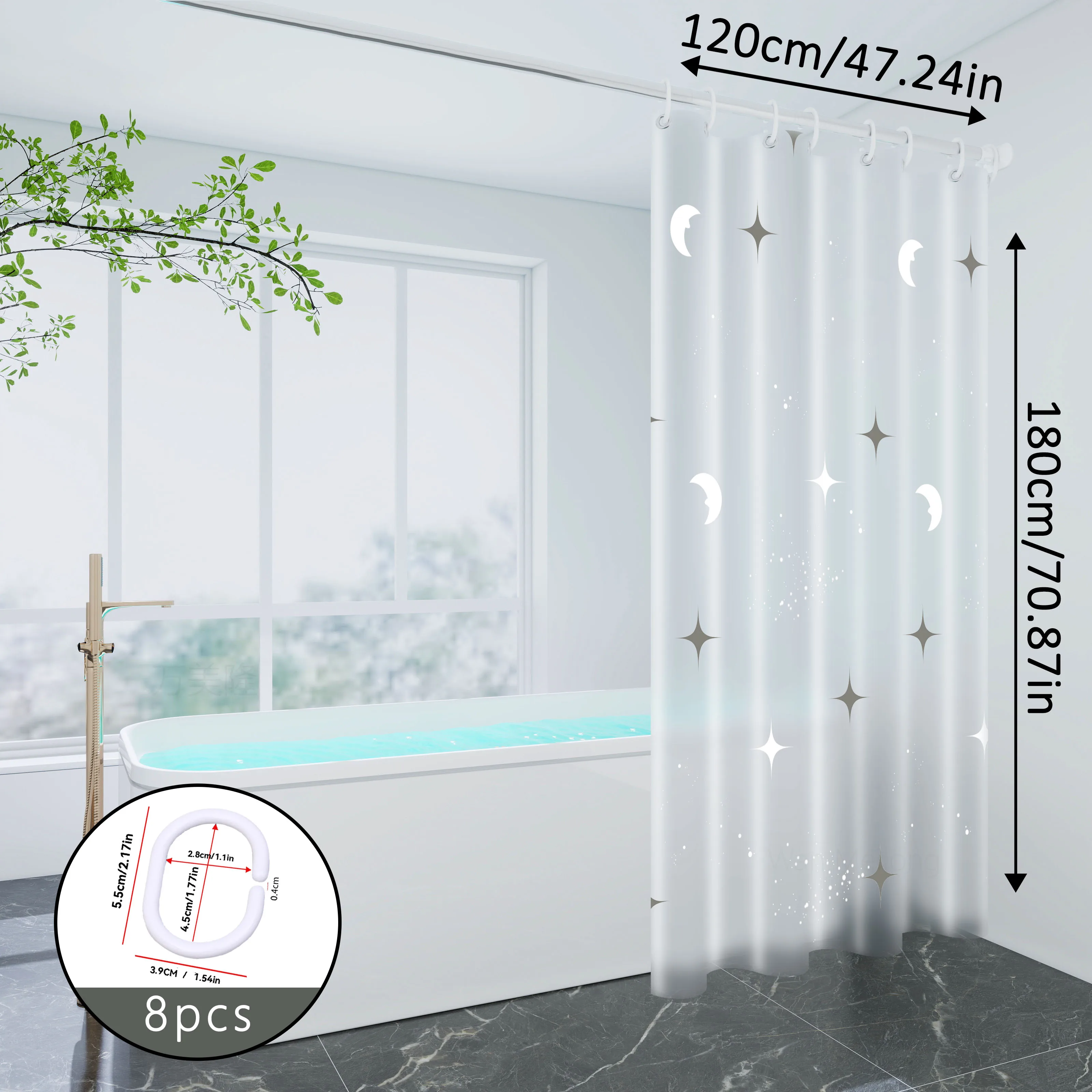 Star and Moon Galaxy Pattern Shower Curtain, Warm Element Design, Full of Ambiance, Bathroom Shower Partition Curtain