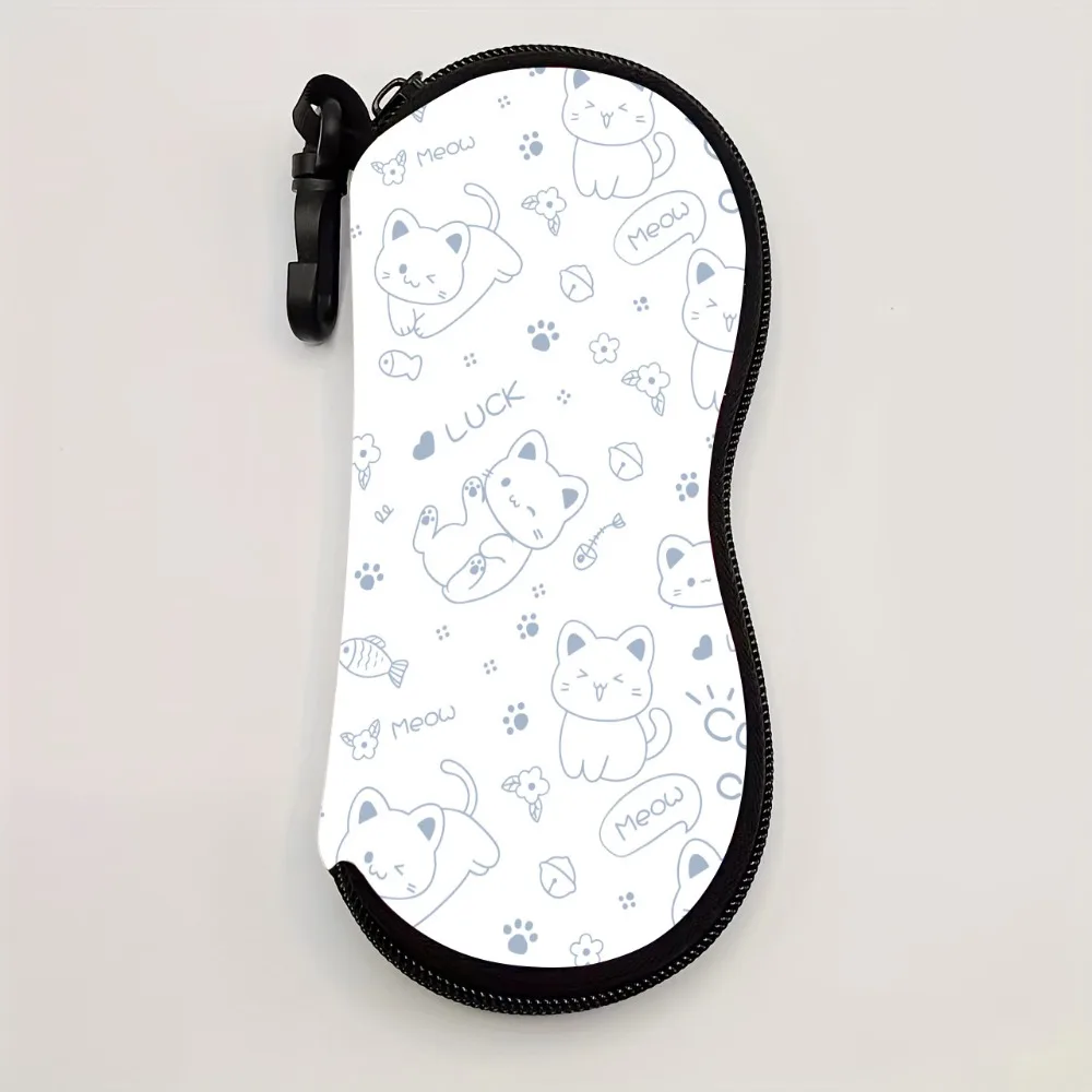 

Portable Hanging Cat Print Eyeglass Case Leather Soft Reading Glass Pouch with Hook Water-resistant Sunglasses Storage Bag