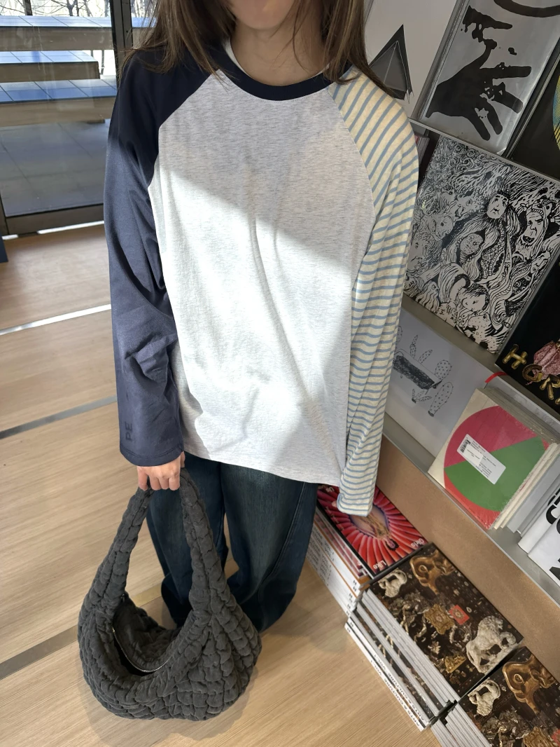 

Pure Cotton Base irt Asymmetric Color Blo Sve Loose Casual Long Sve T-irt All Seasons Light ey Faion Ladies