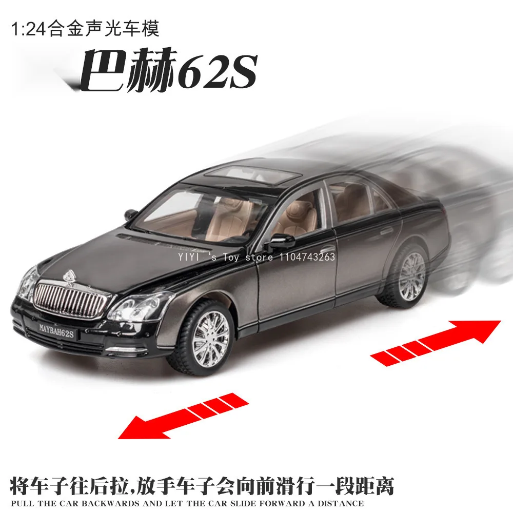 1:24 Scale Maybach  62S Luxury Car Model Toy Alloy Diecast Pull Back Music Light Sports Cars Models Toys Collection Gifts 30