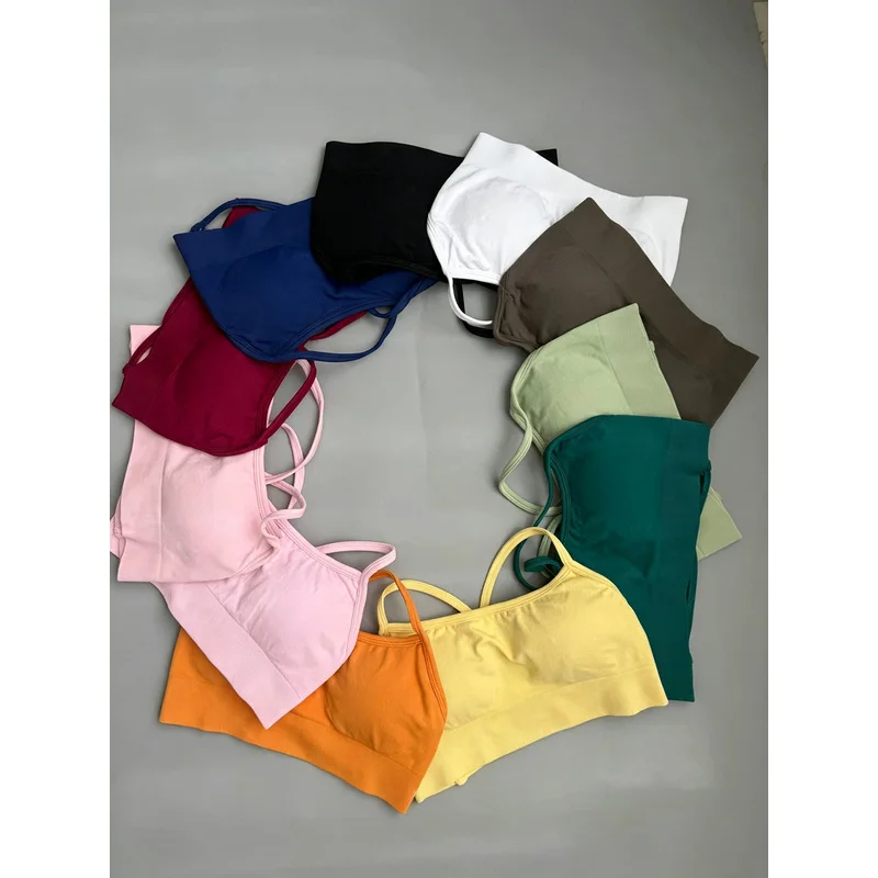 Denyf Backless Sports Bra High Support Fitness Underwear Back Cross Gym Crop Top Women Training Running Workout Seamless Bras