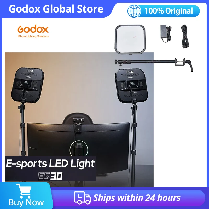 

Светодиодный игровой светильник Godox ES30, комплект светодиодных фонарей для киберспорта 2800–6500 К для прямой трансляции, фотостудии, видео, киберспорта, встреч