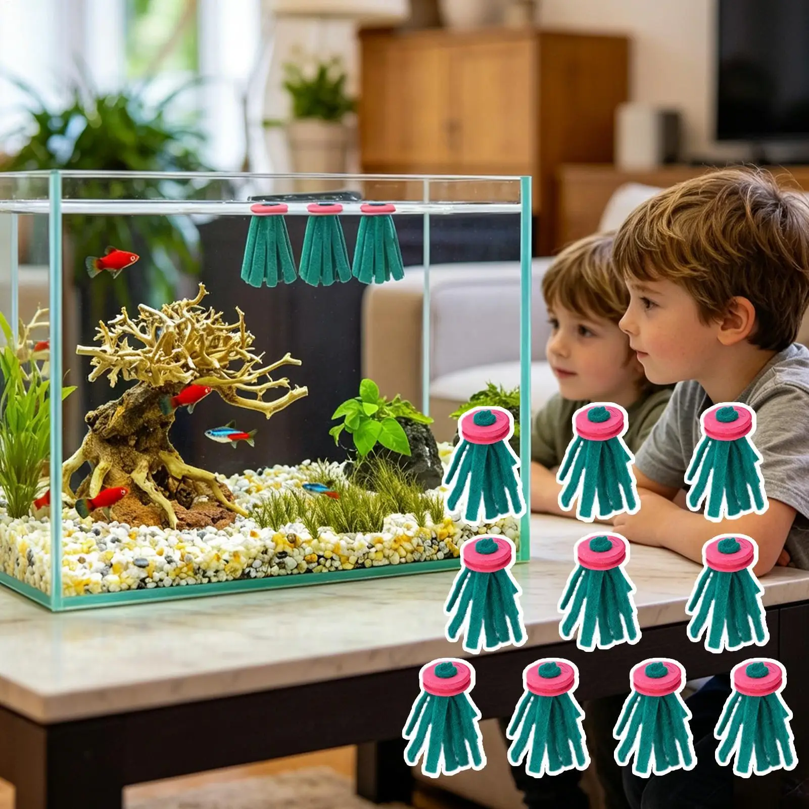 10 Stück Aquarium-Legenetz, dekorativer schwimmender Eiersammler, Grasversteck für Betta-Frauen zum Ausruhen, Füttern und Schutz – Detail 2