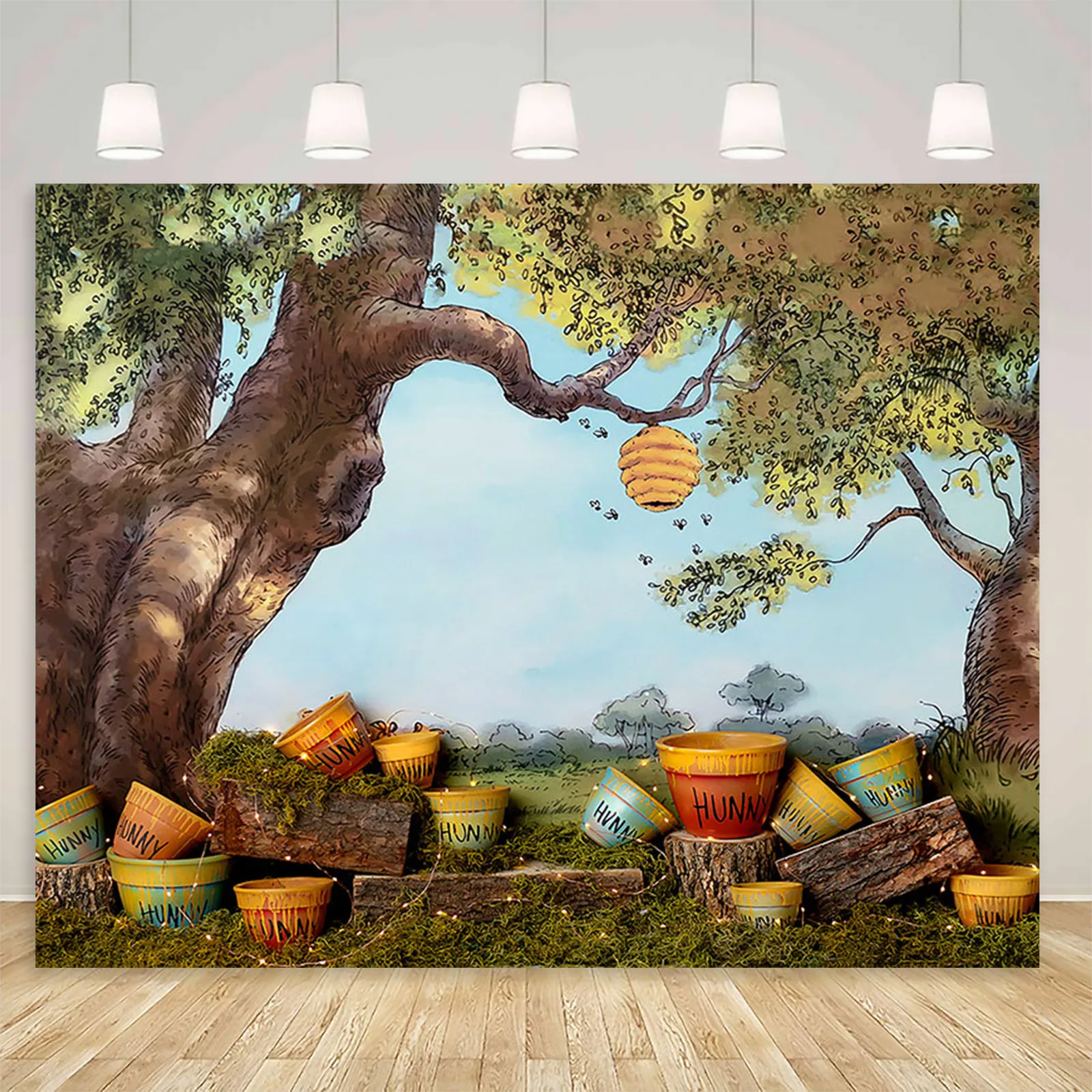 Фон для фотосъемки с изображением пчелы и дерева